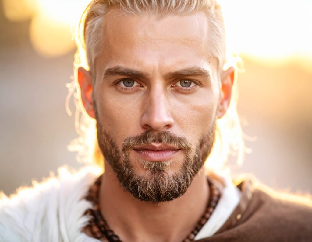 Brave man with long hair, beard, and blonde 