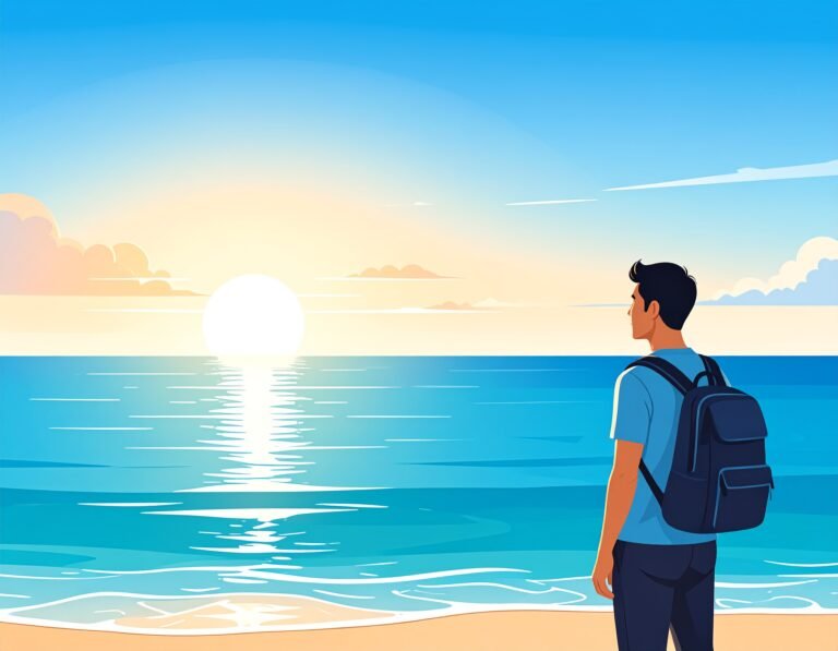 Man staring at the sun in the ocean