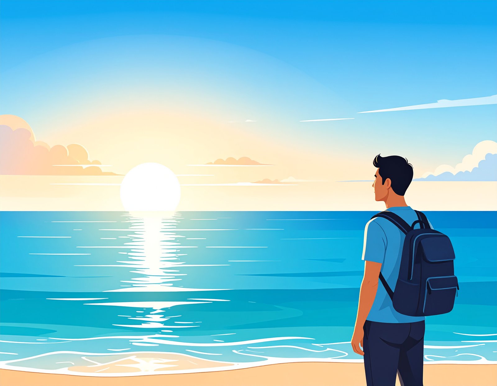 Man staring at the sun in the ocean
