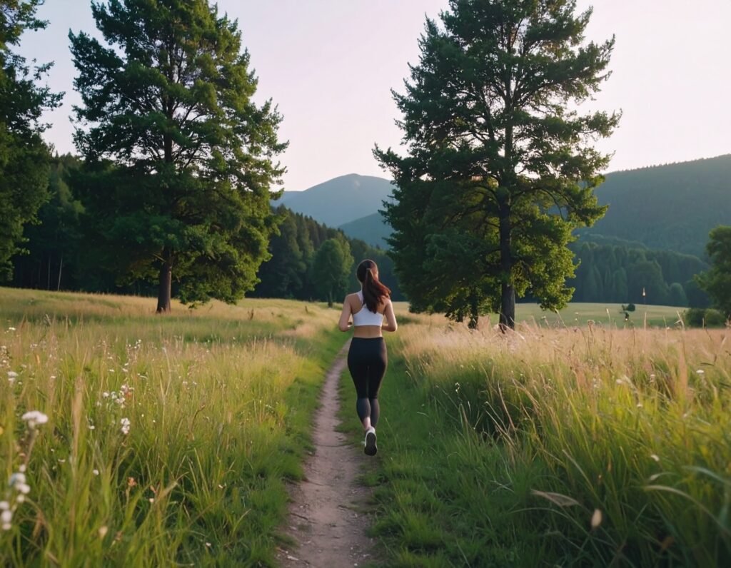 Women running in the morning in nature 