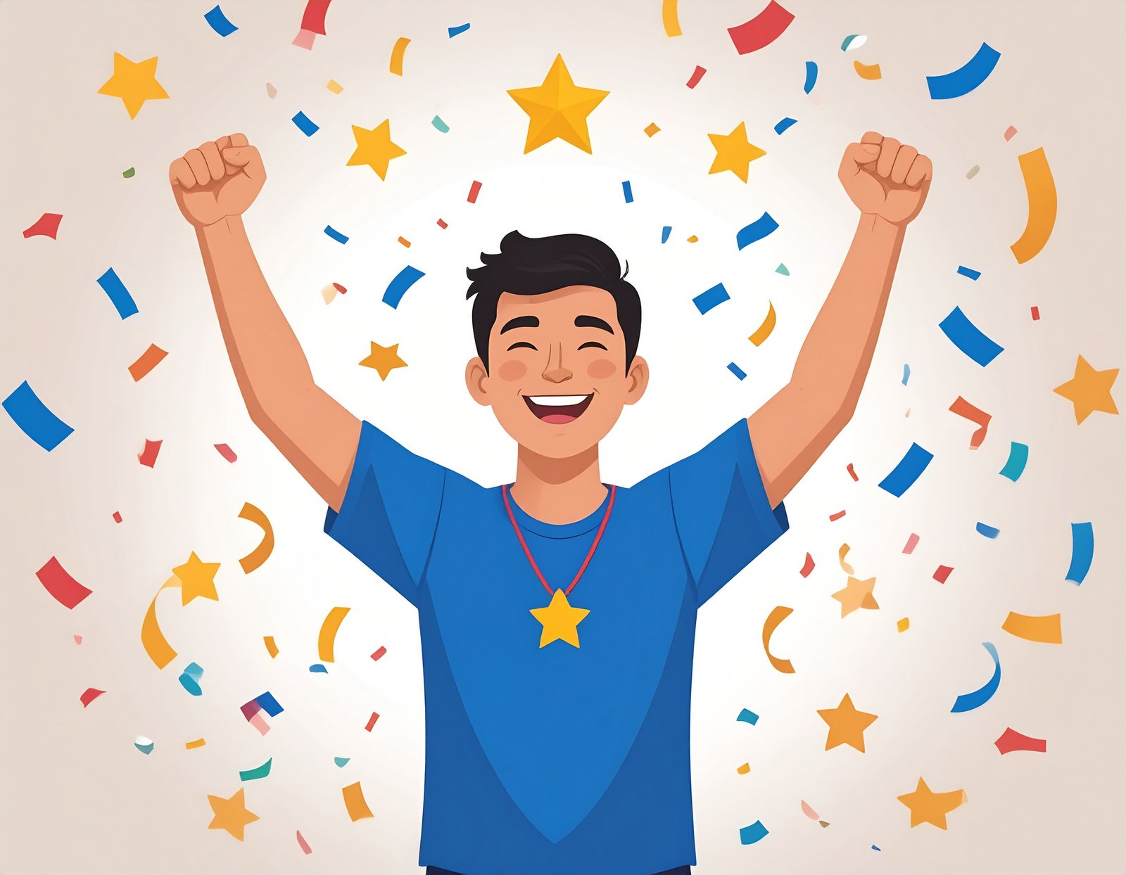 Motivational man happy with conffetti