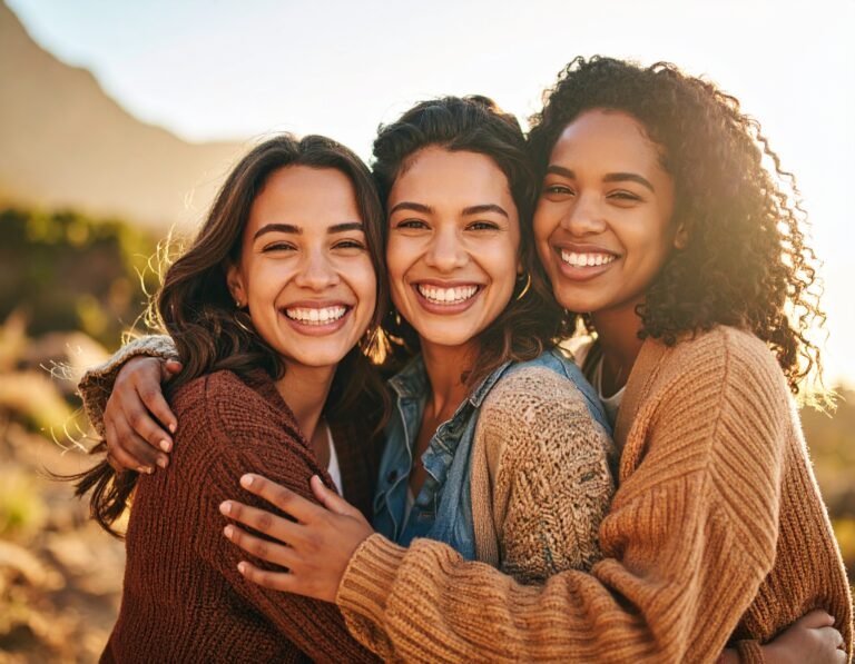 3 women smiling and looking very happy