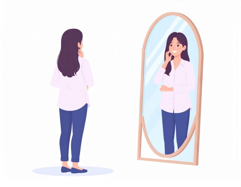 Women starring in the mirror