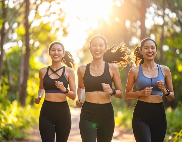 Group of women running and laughing