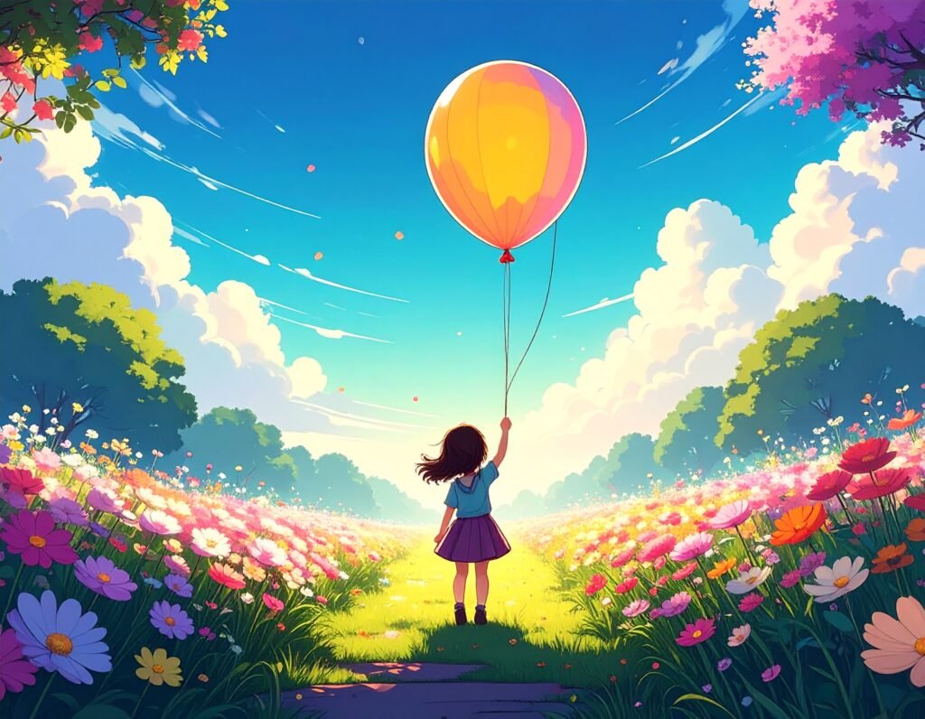 Girl with balloon, 4k quality 